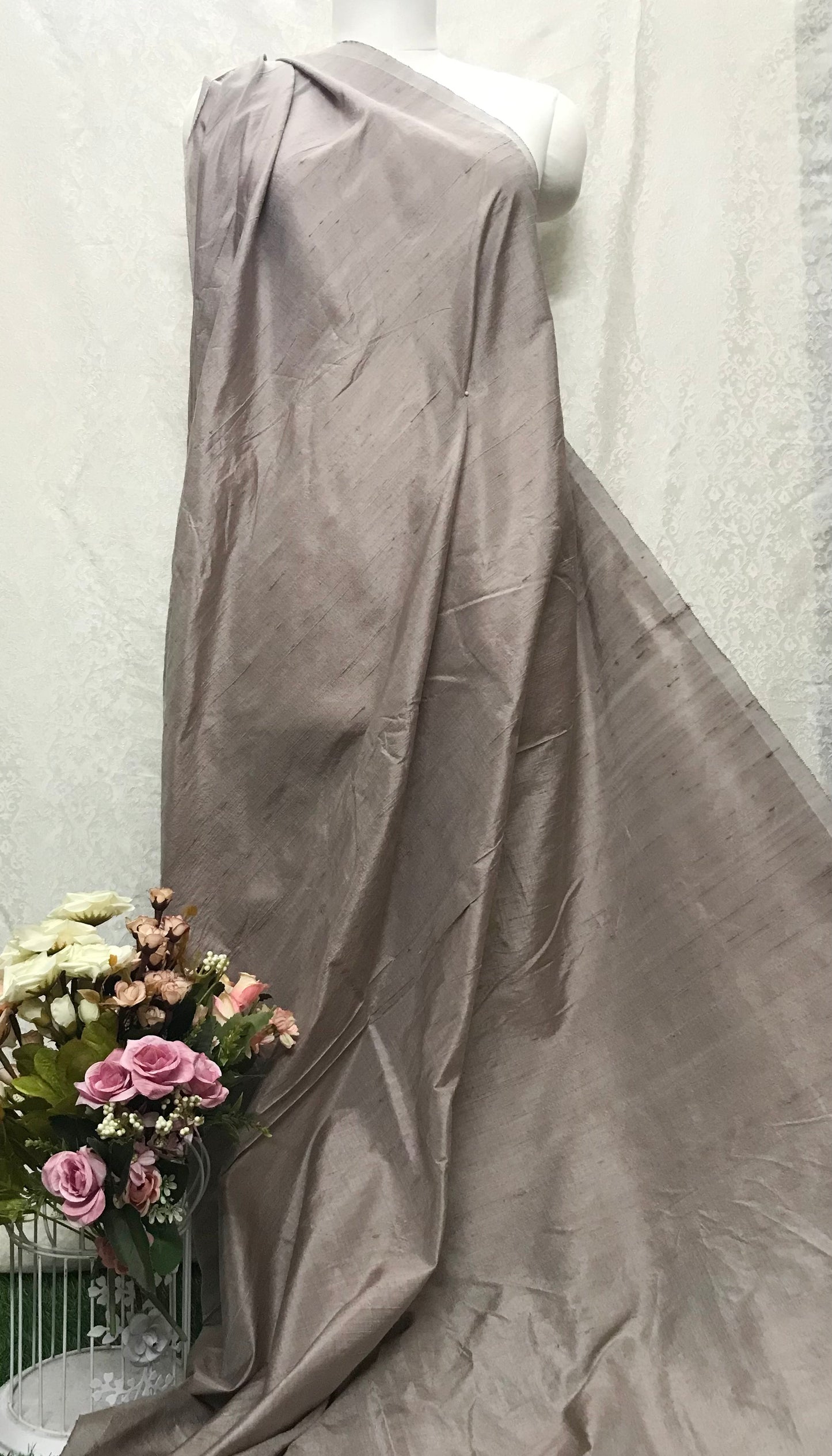 Indian Shantung Raw Silk Fabric Handloom Taupe Dupioni Silk Dress Wedding Fabric, Multiple yardage will come in the continuous length RS17