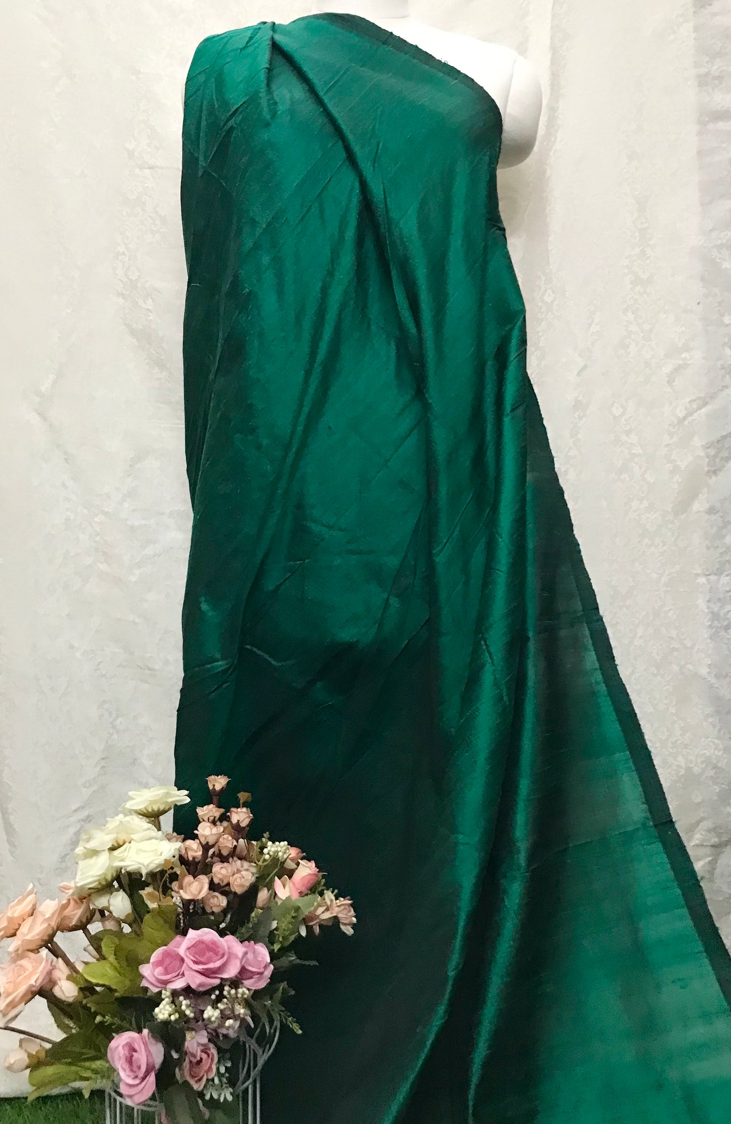 Indian Shantung Raw Silk Fabric Handloom Forest Green Dupioni Silk Dress Wedding Fabric, Multiple yardage will come in the continuous length RS21