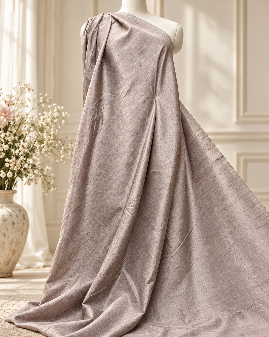Taupe shantung raw silk fabric, Handloom dupioni silk fabric, Wedding dress, Khadi silk fabric, Luxury fabric, royal fabric - RSAF17