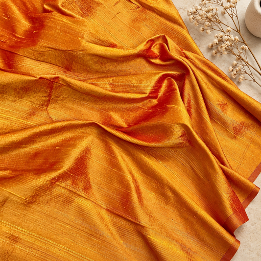 Mustard Yellow shantung raw silk fabric, Handloom dupioni silk fabric, Wedding dress, Khadi silk fabric, Luxury fabric, royal fabric, Silk dress - RSAF18