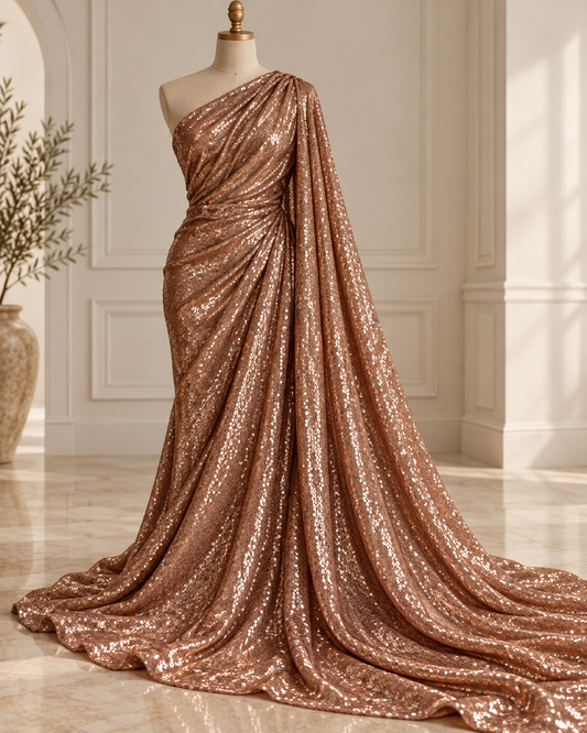 Rose gold embroidered georgette fabric, sequin fabric, Wedding dress, Bridesmaid dress, Fabric store, Fashion fabric, Luxury fabric - SQAF03