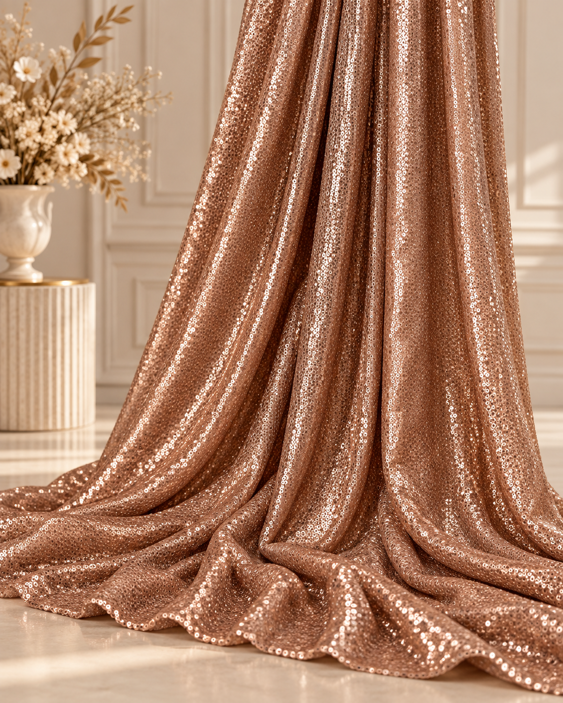 Rose gold embroidered georgette fabric, sequin fabric, Wedding dress, Bridesmaid dress, Fabric store, Fashion fabric, Luxury fabric - SQAF03