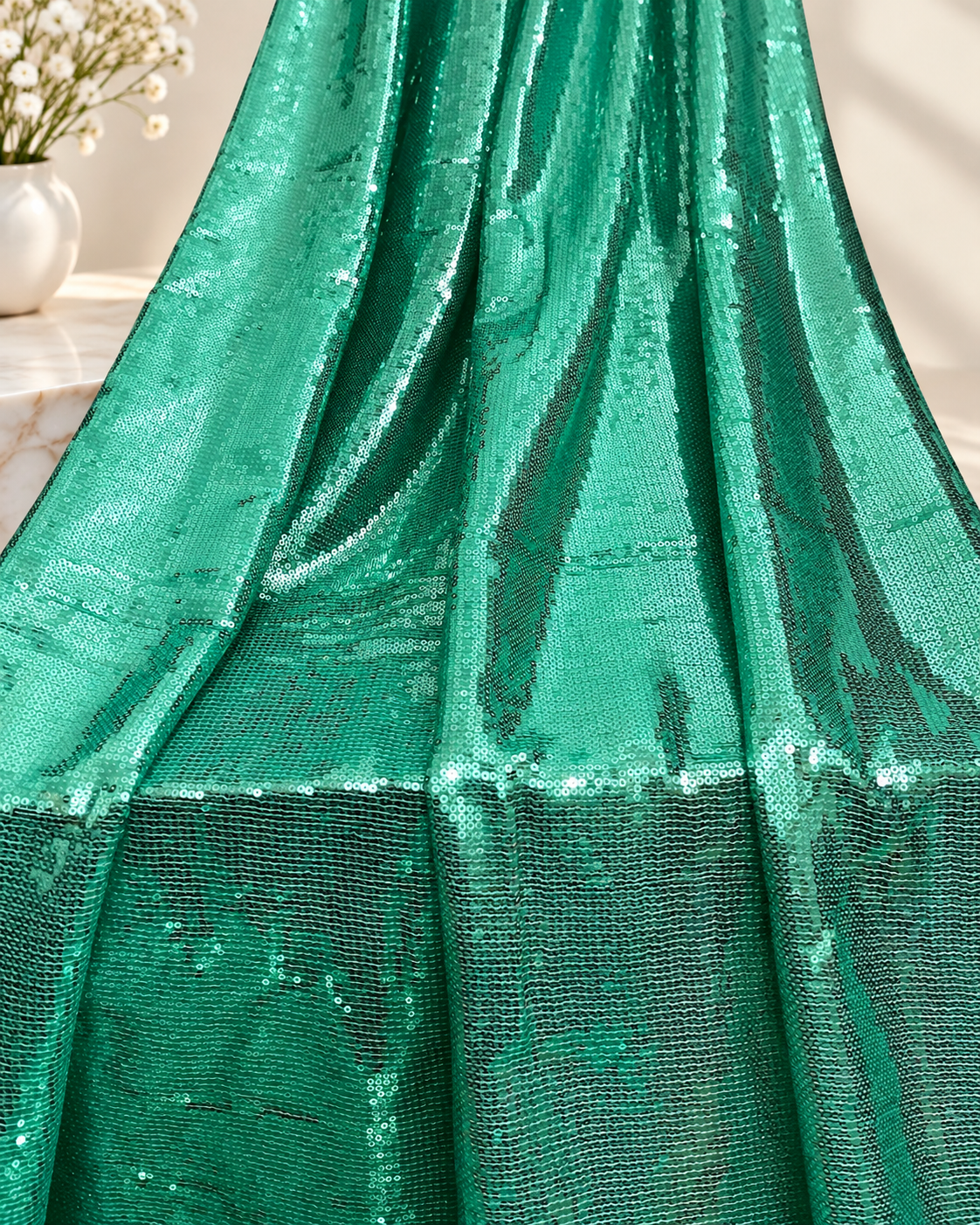 Sea green embroidered fabric, Sequin Georgette Fabric, Evening dress, Bridesmaid dress, Wedding inspiration, Fabric store, Handmade - SQAF05