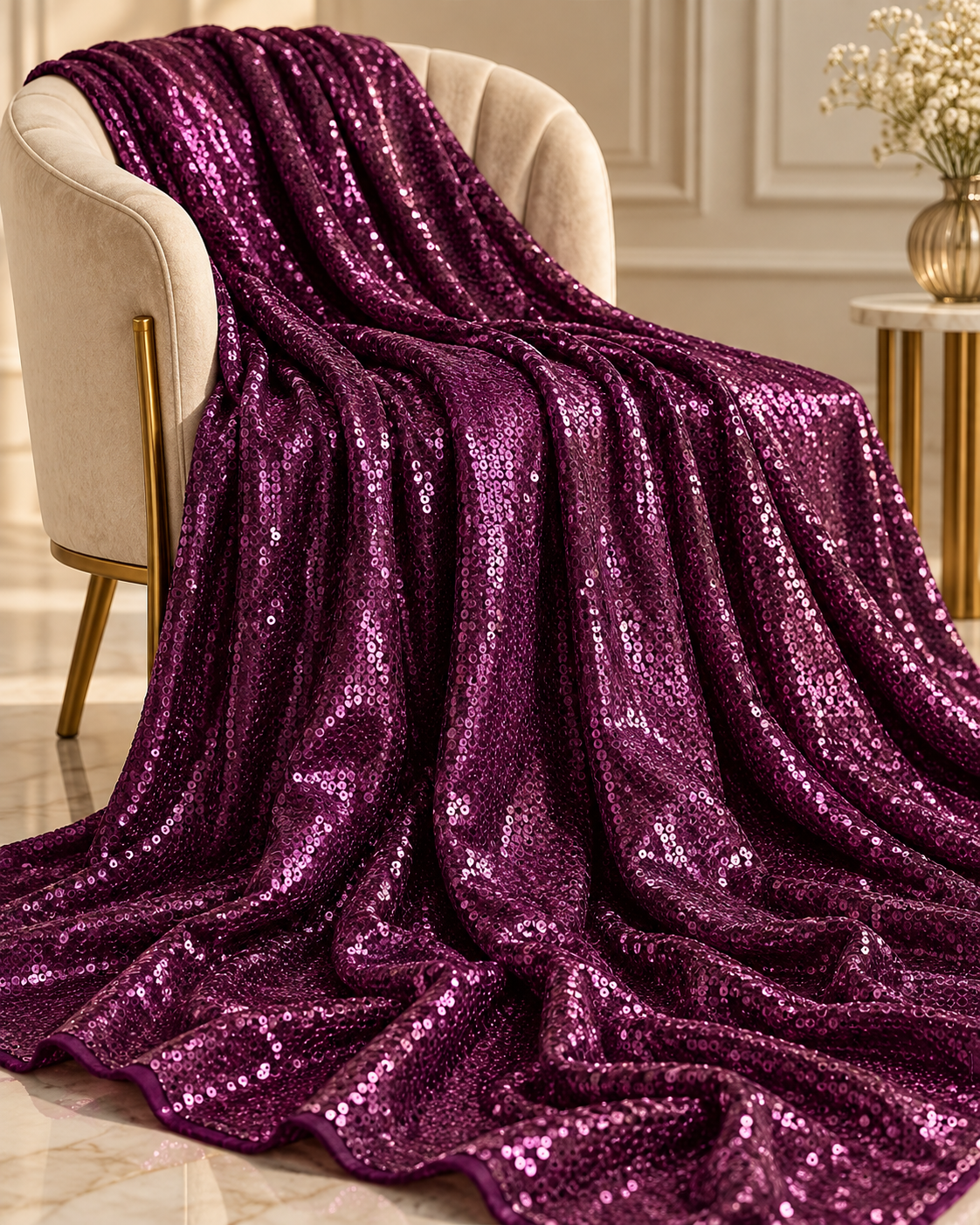 Purple embroidered fabric, Georgette sequin fabric, Haute couture, Couture fashion, Fabric store, Royal fabric, Wedding dress, Bridesmaid dress - SQAF07