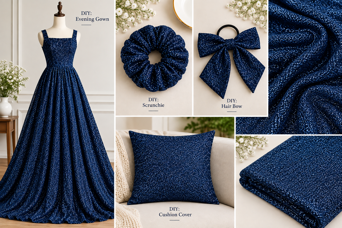 Embroidered fabric Navy Blue Georgette Sequin fabric Wedding Indian Lehenga Fabric Dupatta Dress fabric Embroidery fabric by the yard meter