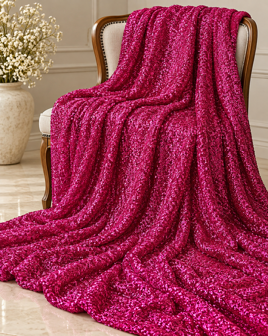 Pink embroidered georgette fabric, Sequin fabric, Wedding dress, Bridesmaid dress, Fabric store, Fashion fabric, Luxury fabric - SQAF12