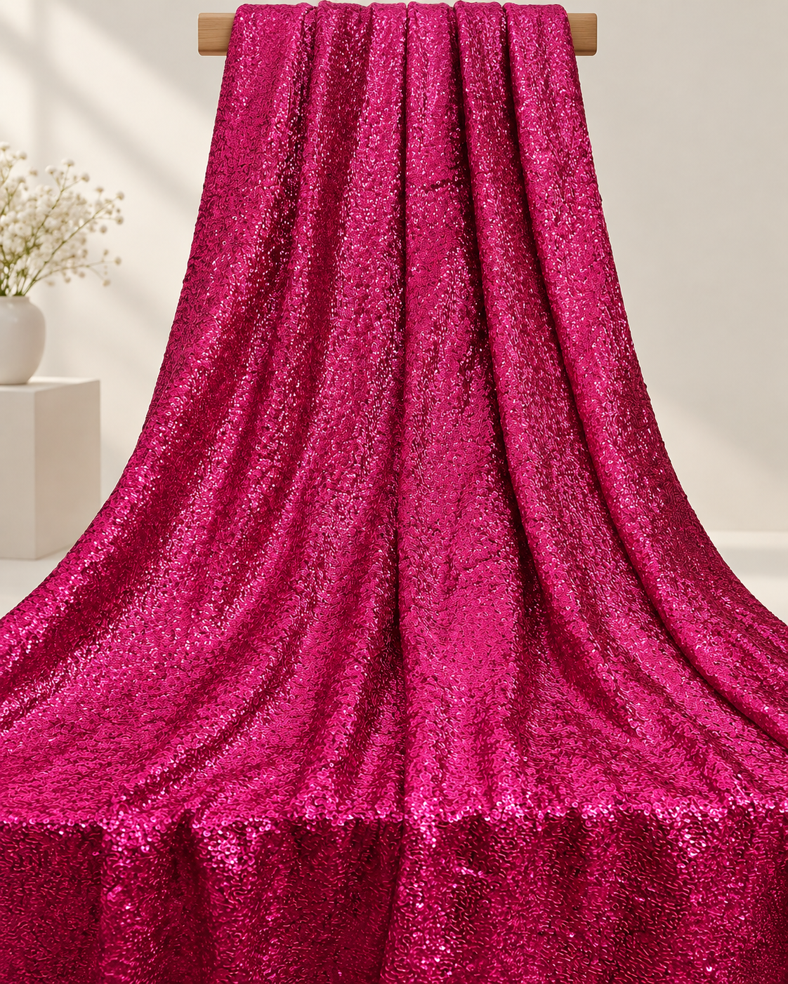Pink embroidered georgette fabric, Sequin fabric, Wedding dress, Bridesmaid dress, Fabric store, Fashion fabric, Luxury fabric - SQAF12