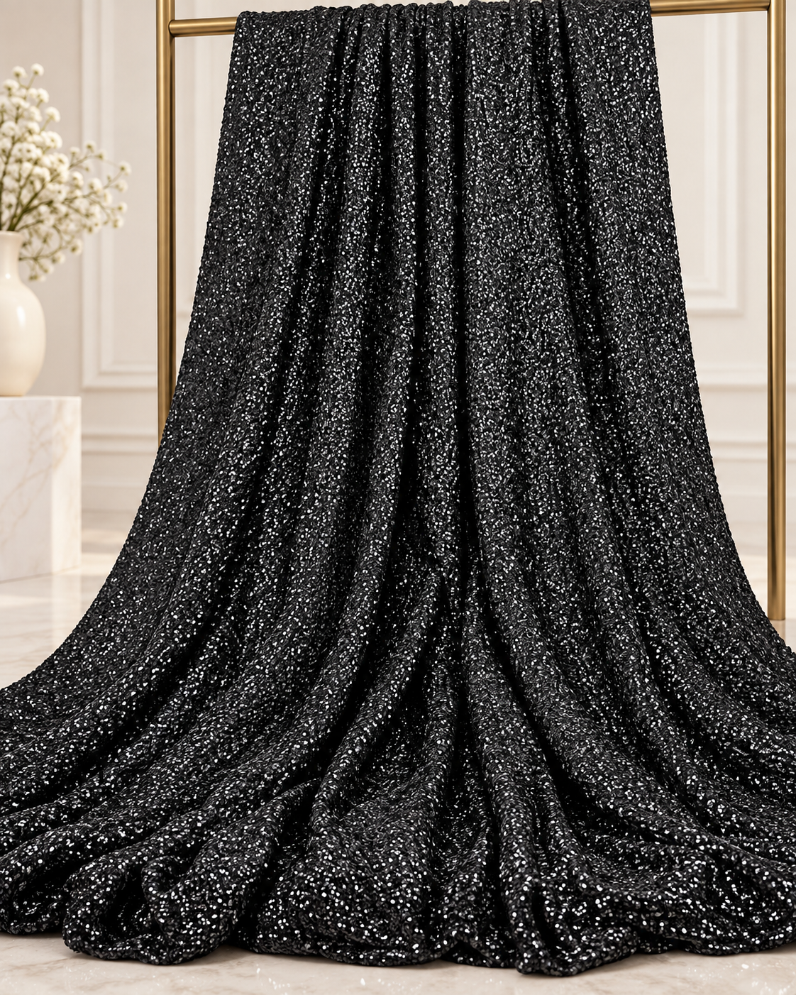 Embroidered fabric Black Georgette Sequin fabric Wedding Indian Lehenga Fabric Dupatta Dress fabric Embroidery fabric by the yard meter