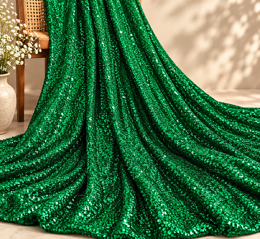 Green embroidered fabric, Sequin Georgette Fabric, Evening dress, Bridesmaid dress, Wedding inspiration, Fabric store, Handmade - SQAF16