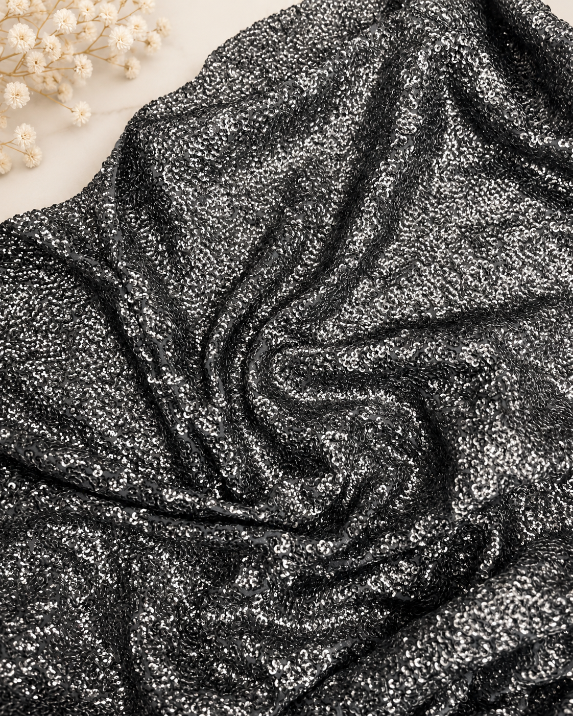 Embroidered fabric Gray Georgette Sequin fabric Wedding Indian Lehenga Fabric Dupatta Dress fabric Embroidery fabric by the yard meter