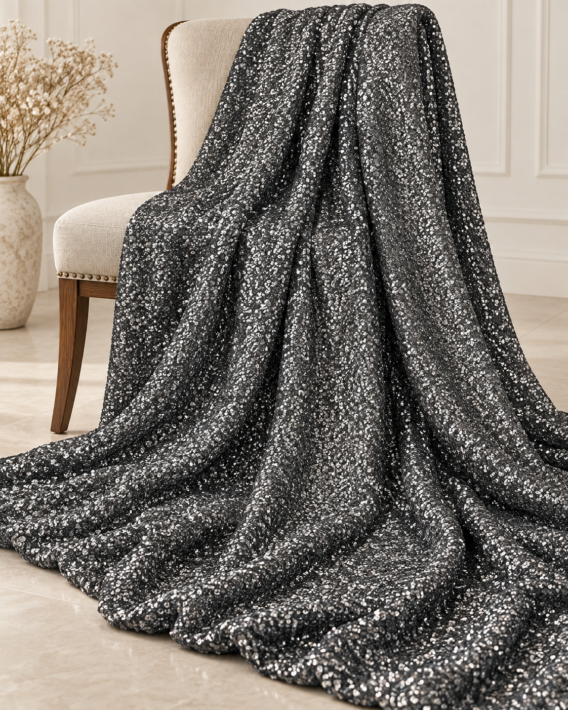 Embroidered fabric Gray Georgette Sequin fabric Wedding Indian Lehenga Fabric Dupatta Dress fabric Embroidery fabric by the yard meter