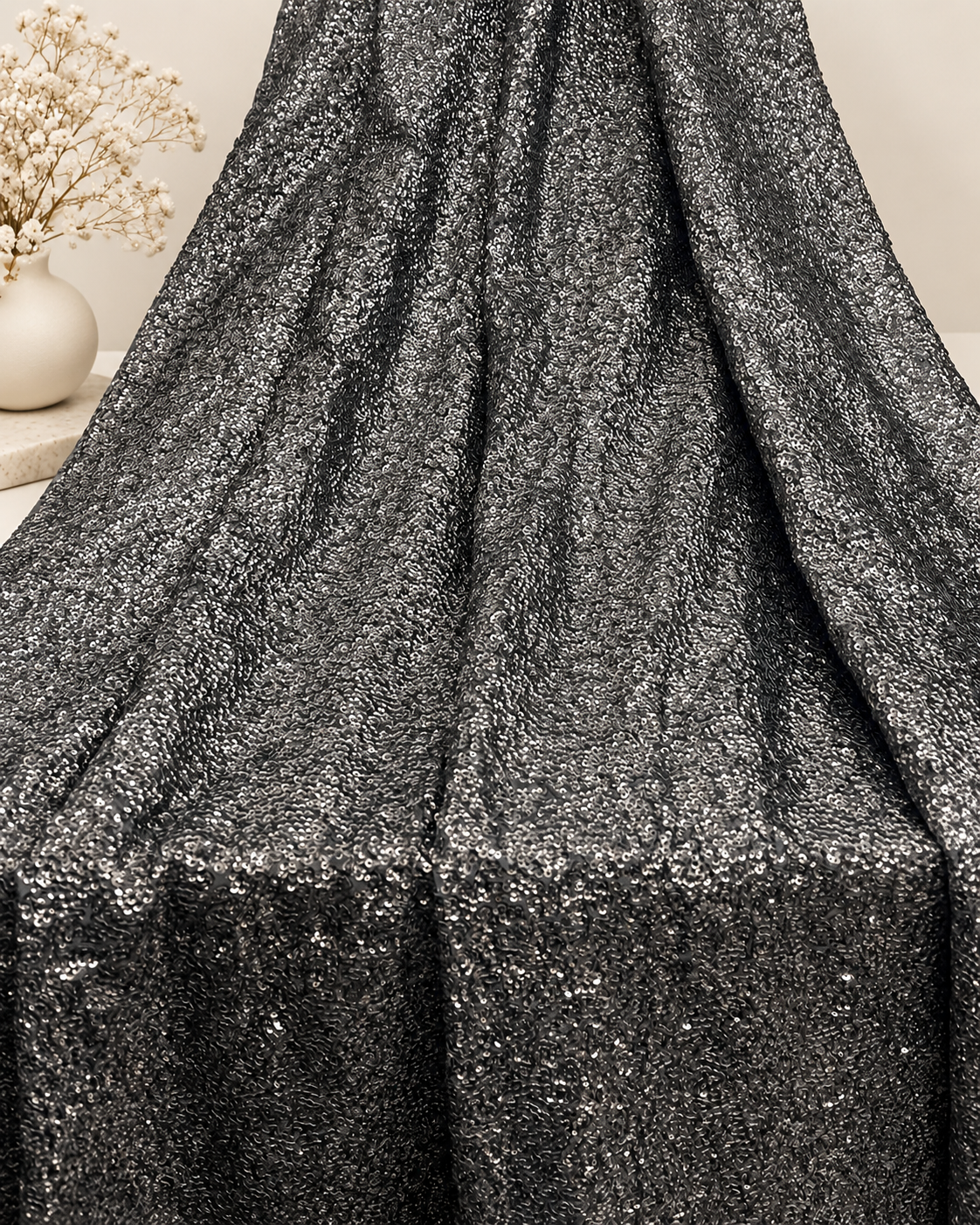 Embroidered fabric Gray Georgette Sequin fabric Wedding Indian Lehenga Fabric Dupatta Dress fabric Embroidery fabric by the yard meter