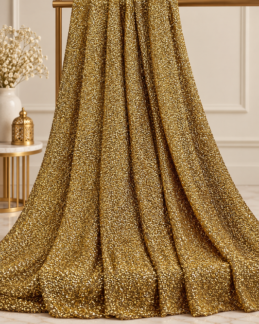 Gold embroidered fabric, Sequin Georgette Fabric, Evening dress, Bridesmaid dress, Wedding inspiration, Fabric store, Handmade - SQAF18