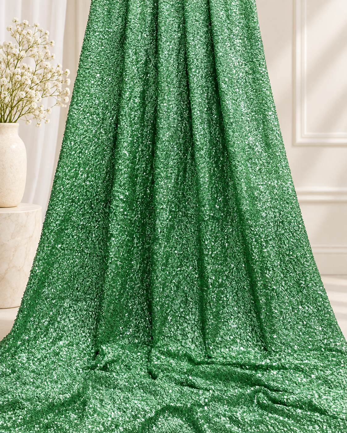 Embroidered fabric Green Georgette Sequin fabric Wedding Indian Lehenga Fabric Dupatta Dress fabric Embroidery fabric by the yard meter