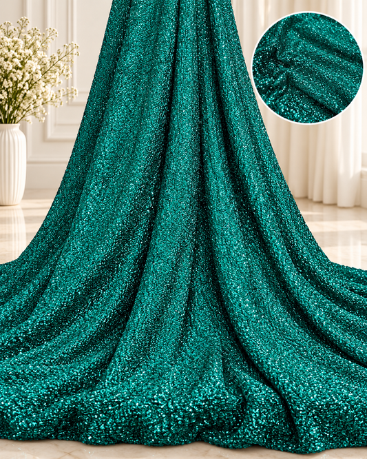 Green embroidered georgette fabric, Sequin fabric, Wedding dress, Bridesmaid dress, Fabric store, Fashion fabric, Luxury fabric - SQAF25