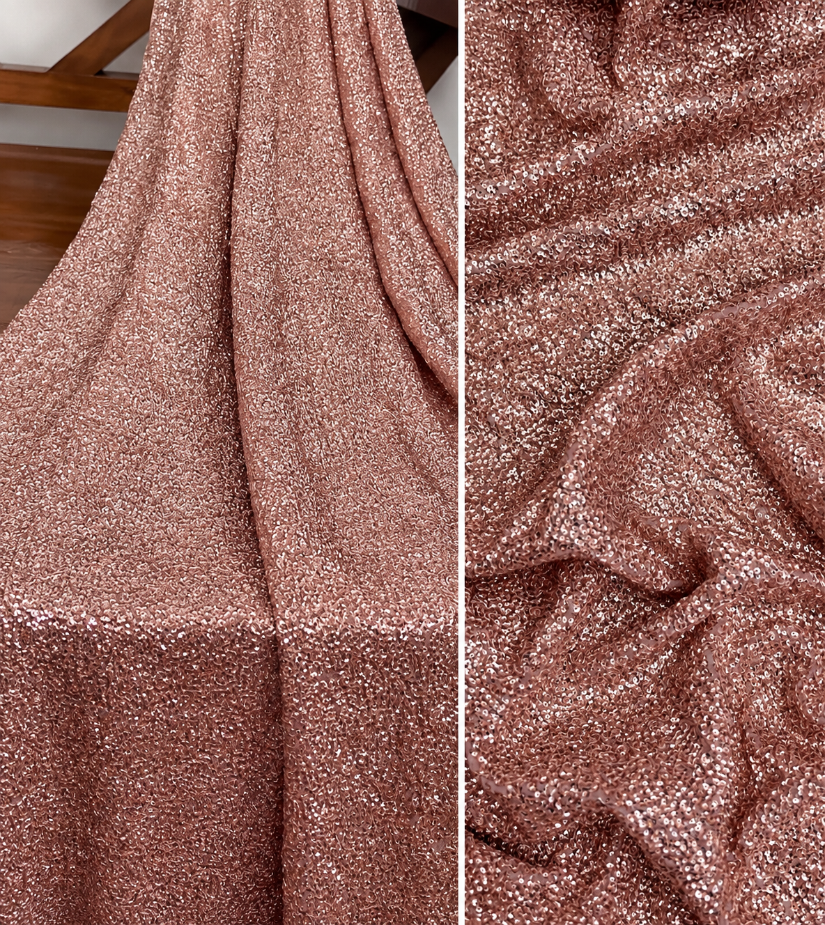 Embroidered Sequins Georgette Fabric in Rose Gold color, Multiple lengths will come in the continuous piece - SQAF26
