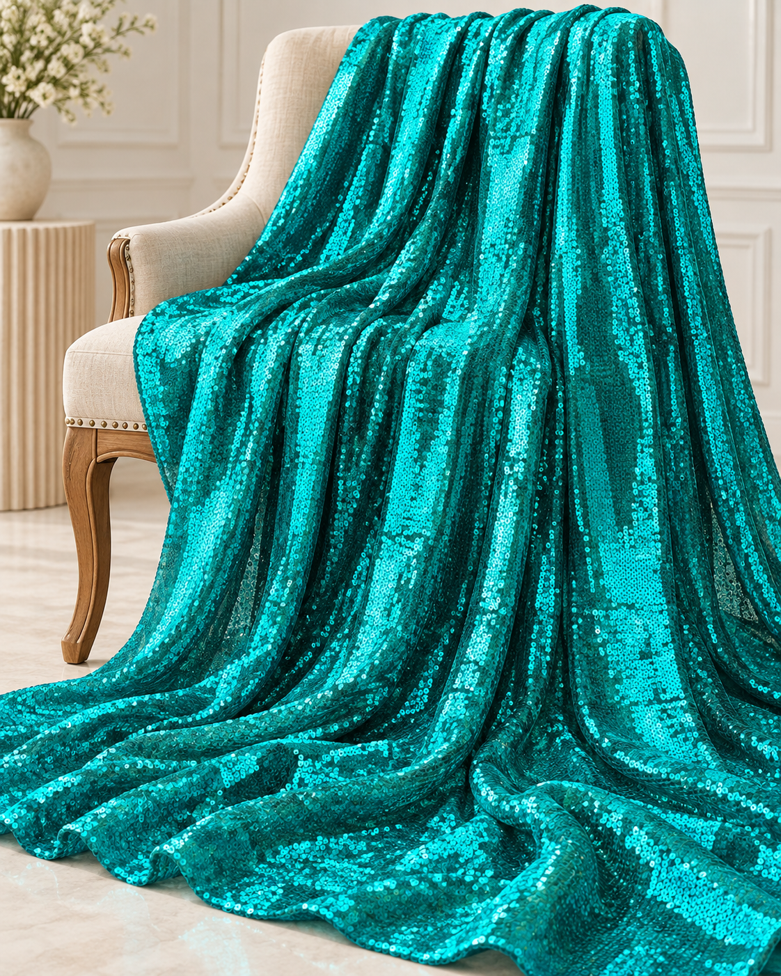 Embroidered fabric Teal Georgette Sequin fabric Wedding Indian Lehenga Fabric Dupatta Dress fabric Embroidery fabric by the yard meter