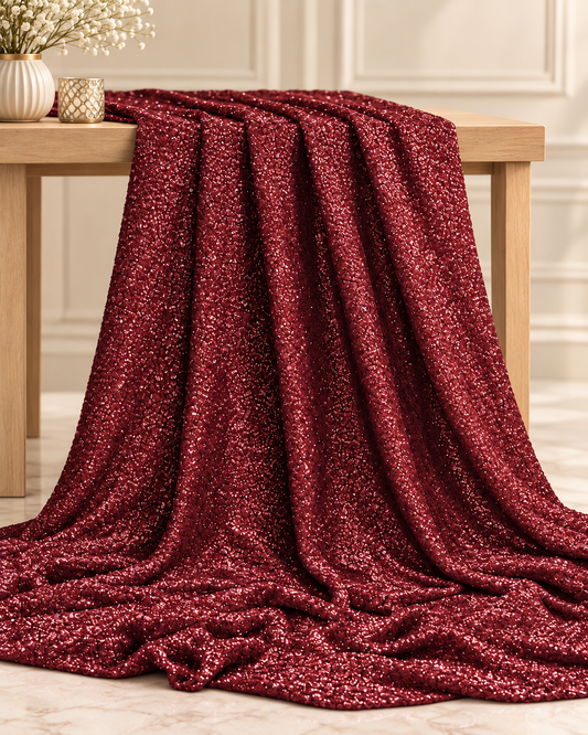 Burgundy embroidered fabric, Sequin georgette fabric, Evening dress, Bridesmaid dress, Wedding inspiration, Fabric store, Handmade - SQAF847