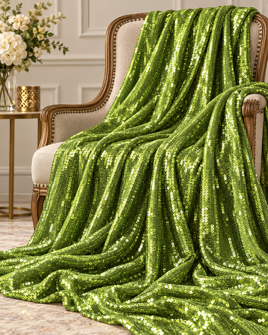 Green embroidered fabric, Sequin Georgette Fabric, Evening dress, Bridesmaid dress, Wedding inspiration, Fabric store, Handmade - SQAF853