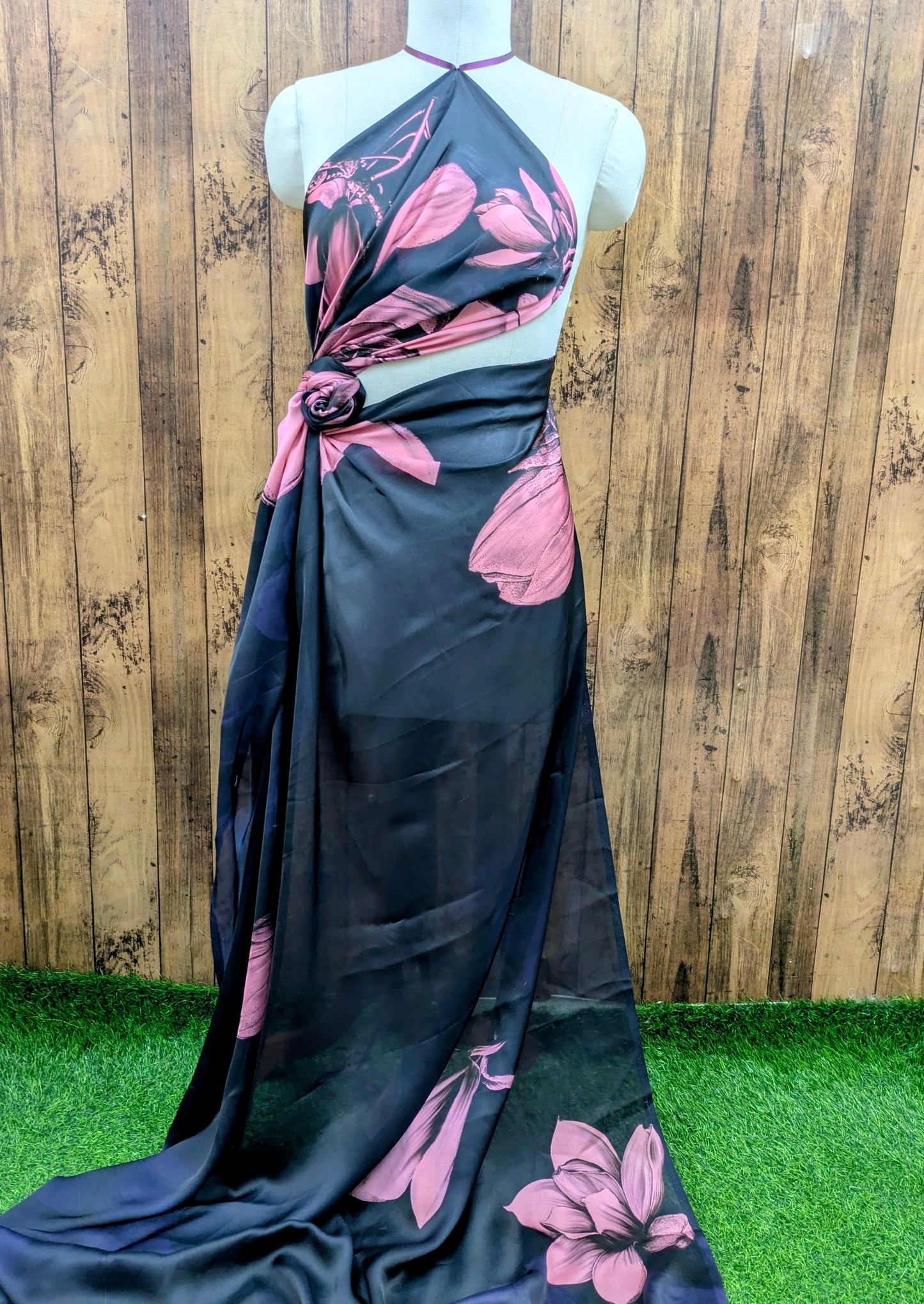 Saree Fabric Sarong Fabric Crepe Draping beach Party fabric Printed Sarong, Soft cotton Dupatta Print scarves Pink Black Silk Crepe Fabric