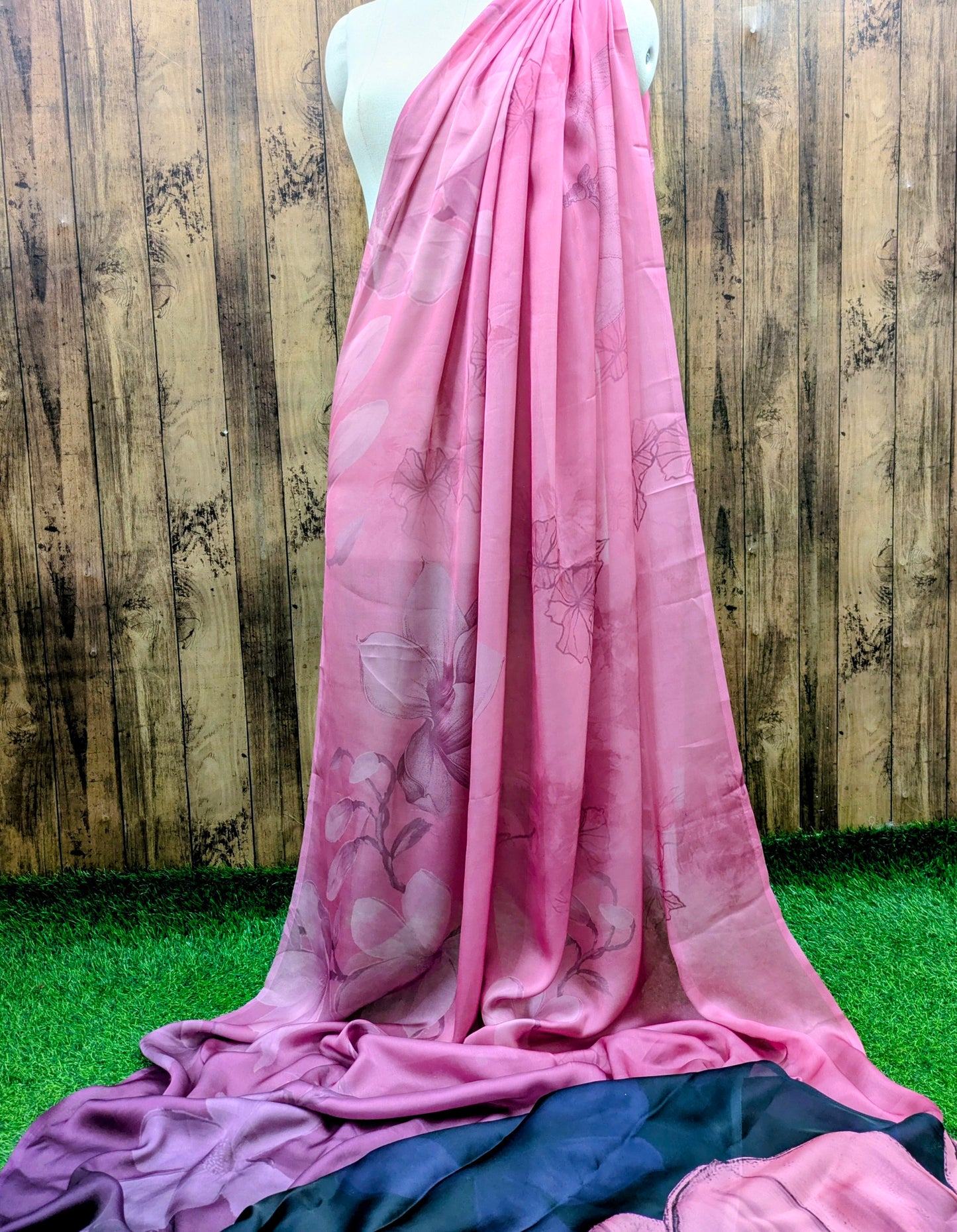 Saree Fabric Sarong Fabric Crepe Draping beach Party fabric Printed Sarong, Soft cotton Dupatta Print scarves Pink Black Silk Crepe Fabric