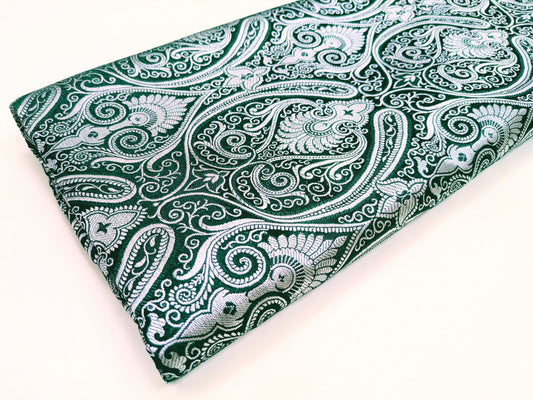 Banarasi brocade fabric, Green & silver Paisley brocade fabric, Home décor fabric, Theatre costume, Wedding dress, Jacquard fabric, Fabric by the yard/meter - NFAF132