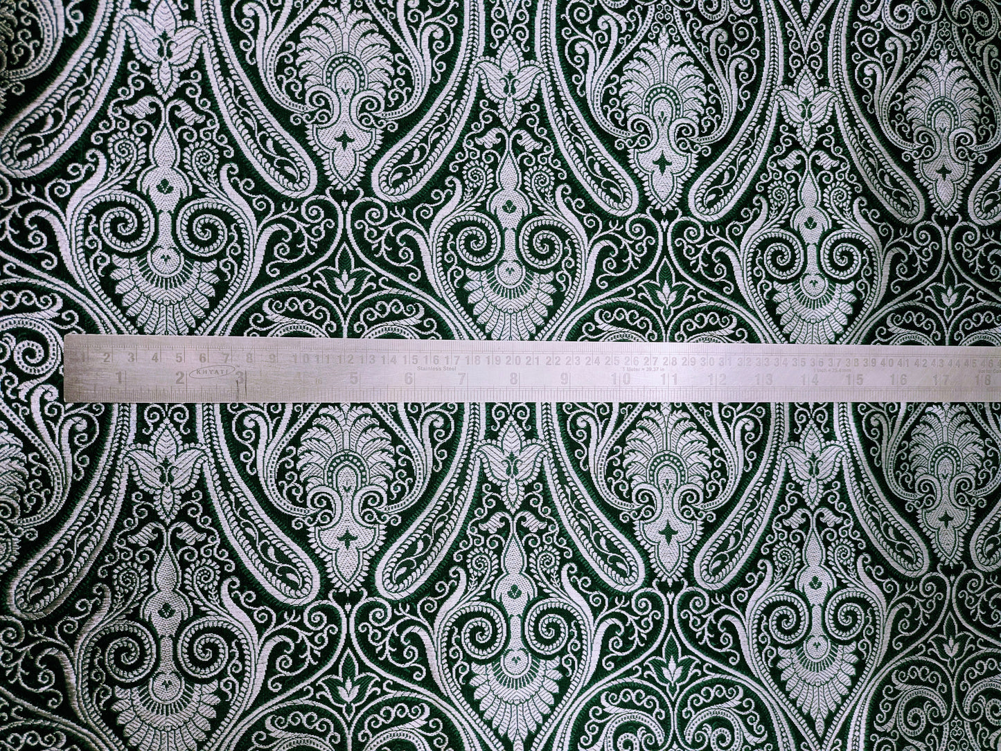 Banarasi brocade fabric, Green & silver Paisley brocade fabric, Home décor fabric, Theatre costume, Wedding dress, Jacquard fabric, Fabric by the yard/meter - NFAF132