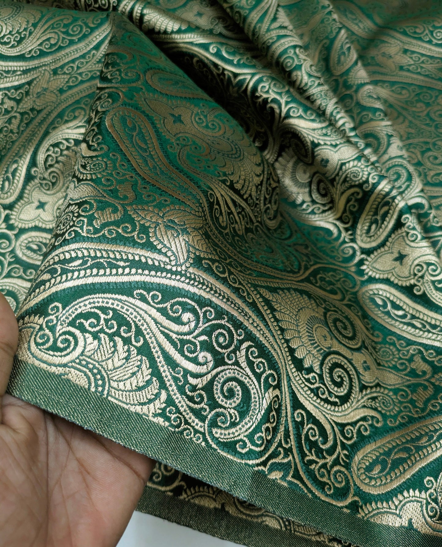 Brocade Fabric Green Gold Jacquard High Quality fabric by the yard Fabric for wedding dress Brocart Tissu Upholstery fabric - NFAF182