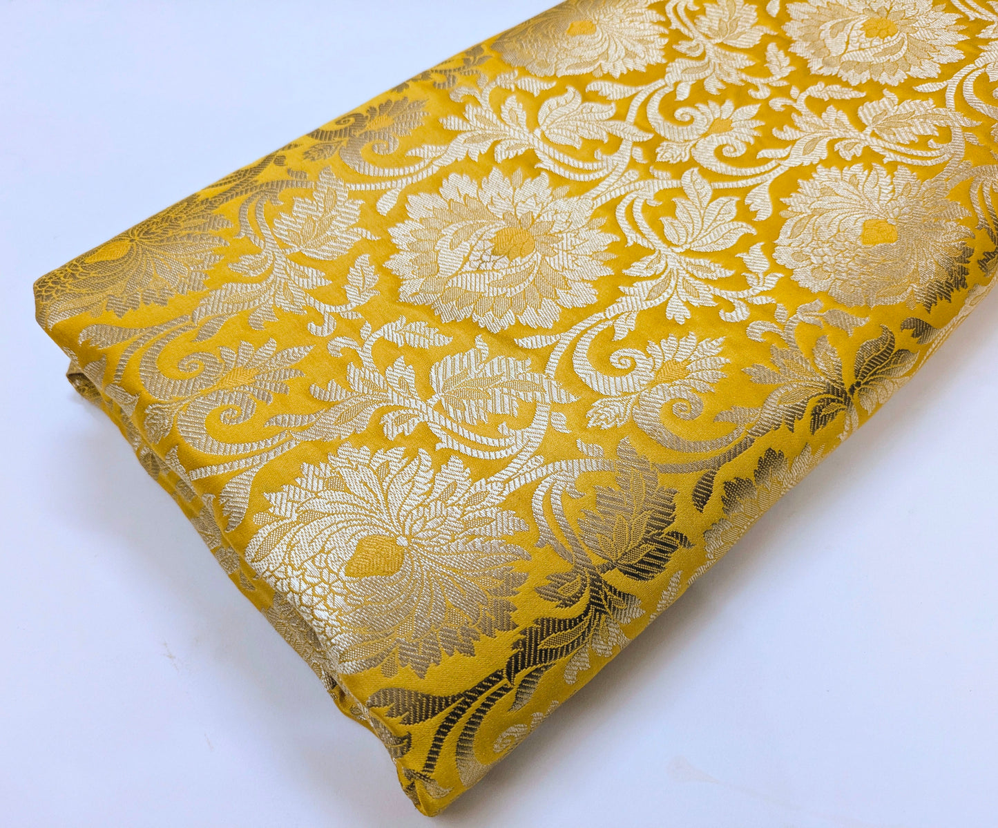 Indian Brocade Fabric Yellow & Gold Brocade Jacquard fabric Home décor fabric Wedding fabric Gothic fabric Brocade Fabric by the yard