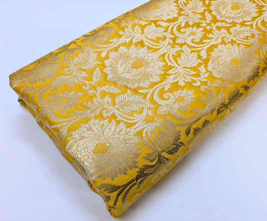 Indian Brocade Fabric Yellow & Gold Brocade Jacquard fabric Home décor fabric Wedding fabric Gothic fabric Brocade Fabric by the yard