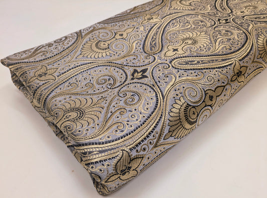 Indian banarasi brocade fabric Medieval fabric Gray Gold Paisley Wedding dress brocade festival clothing  Dress Material NFAF33
