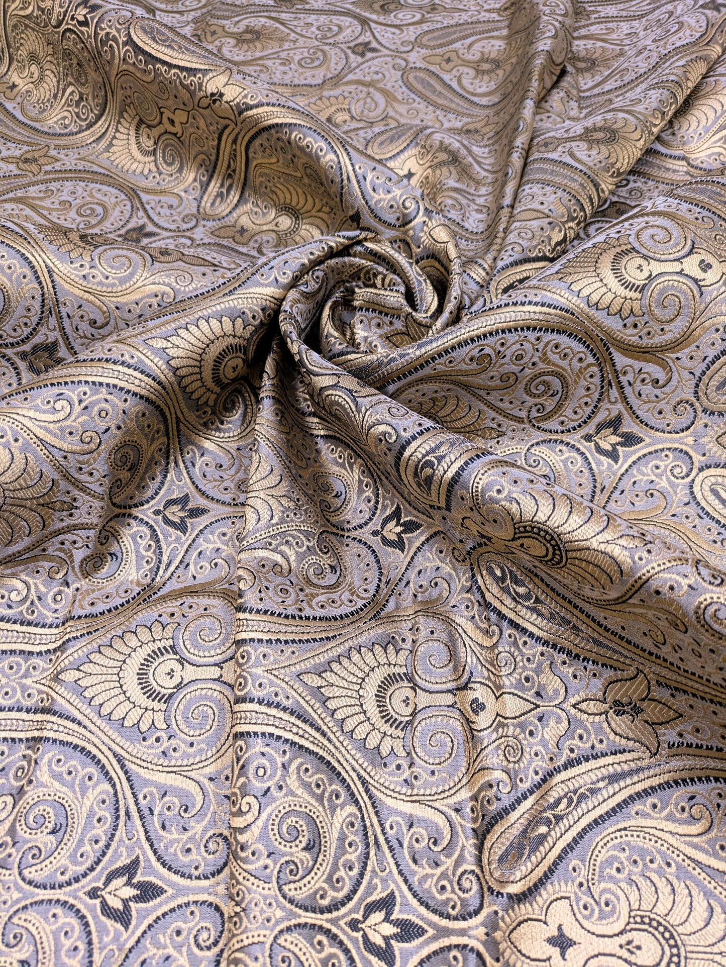Indian banarasi brocade fabric Medieval fabric Gray Gold Paisley Wedding dress brocade festival clothing  Dress Material NFAF33