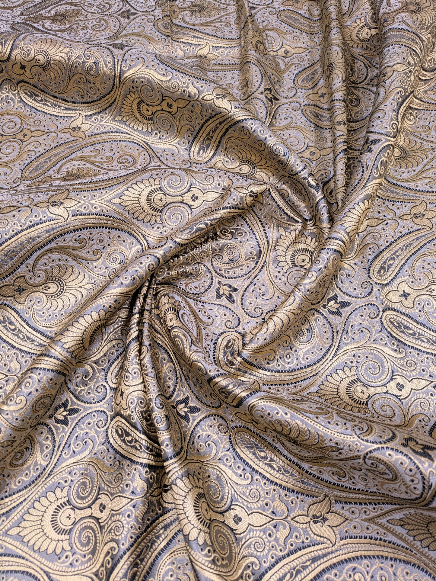 Indian banarasi brocade fabric Medieval fabric Gray Gold Paisley Wedding dress brocade festival clothing  Dress Material NFAF33