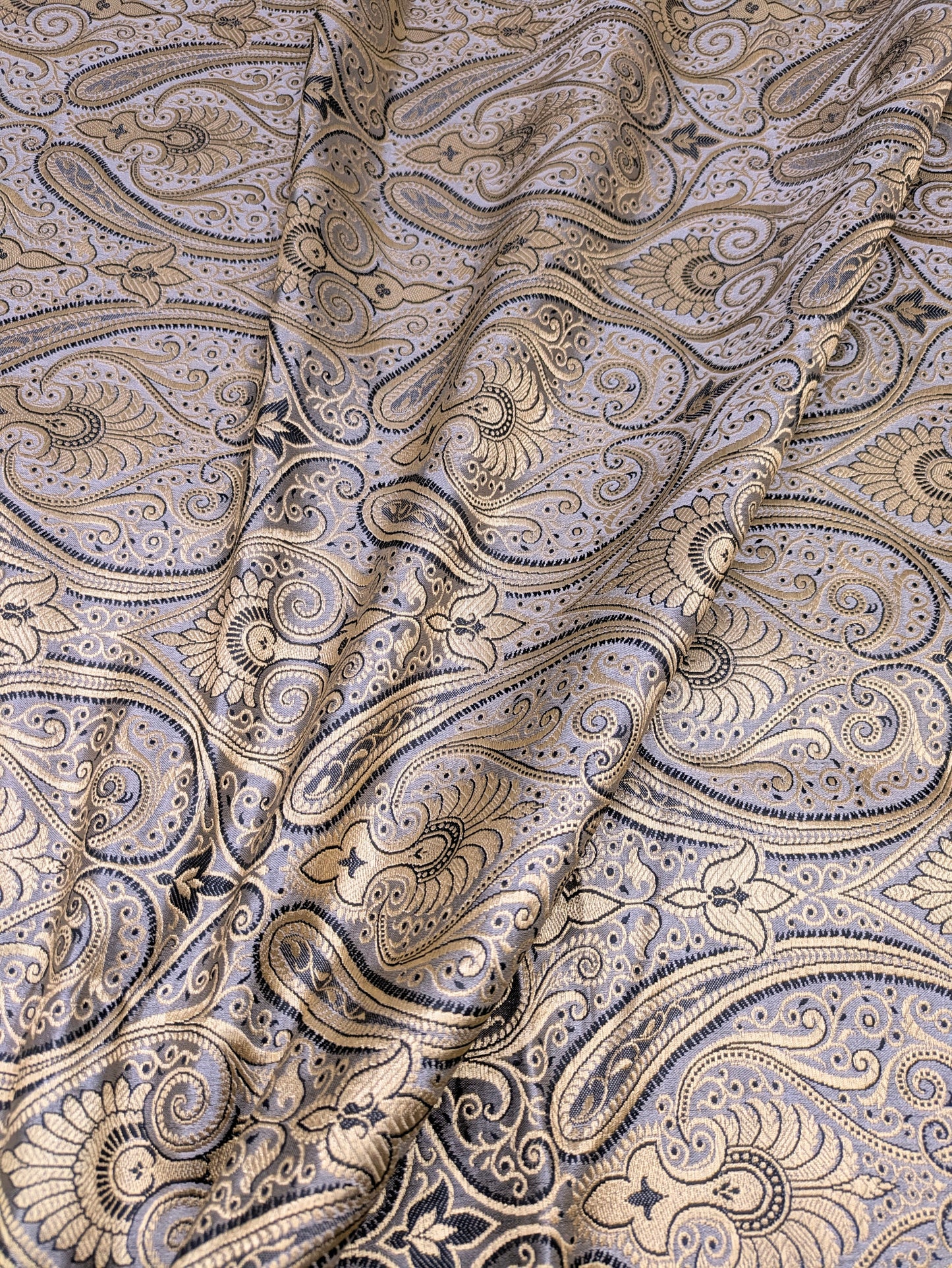 Indian banarasi brocade fabric Medieval fabric Gray Gold Paisley Wedding dress brocade festival clothing  Dress Material NFAF33