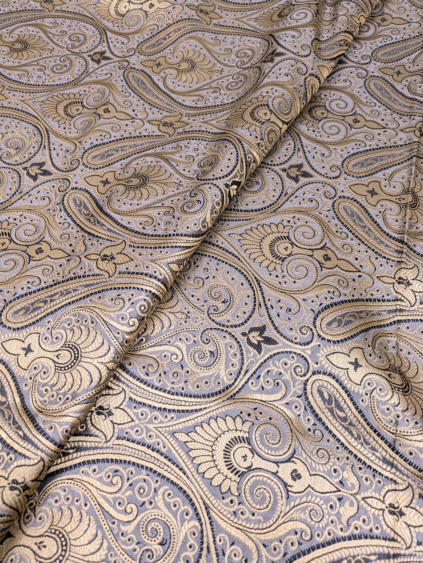 Indian banarasi brocade fabric Medieval fabric Gray Gold Paisley Wedding dress brocade festival clothing  Dress Material NFAF33