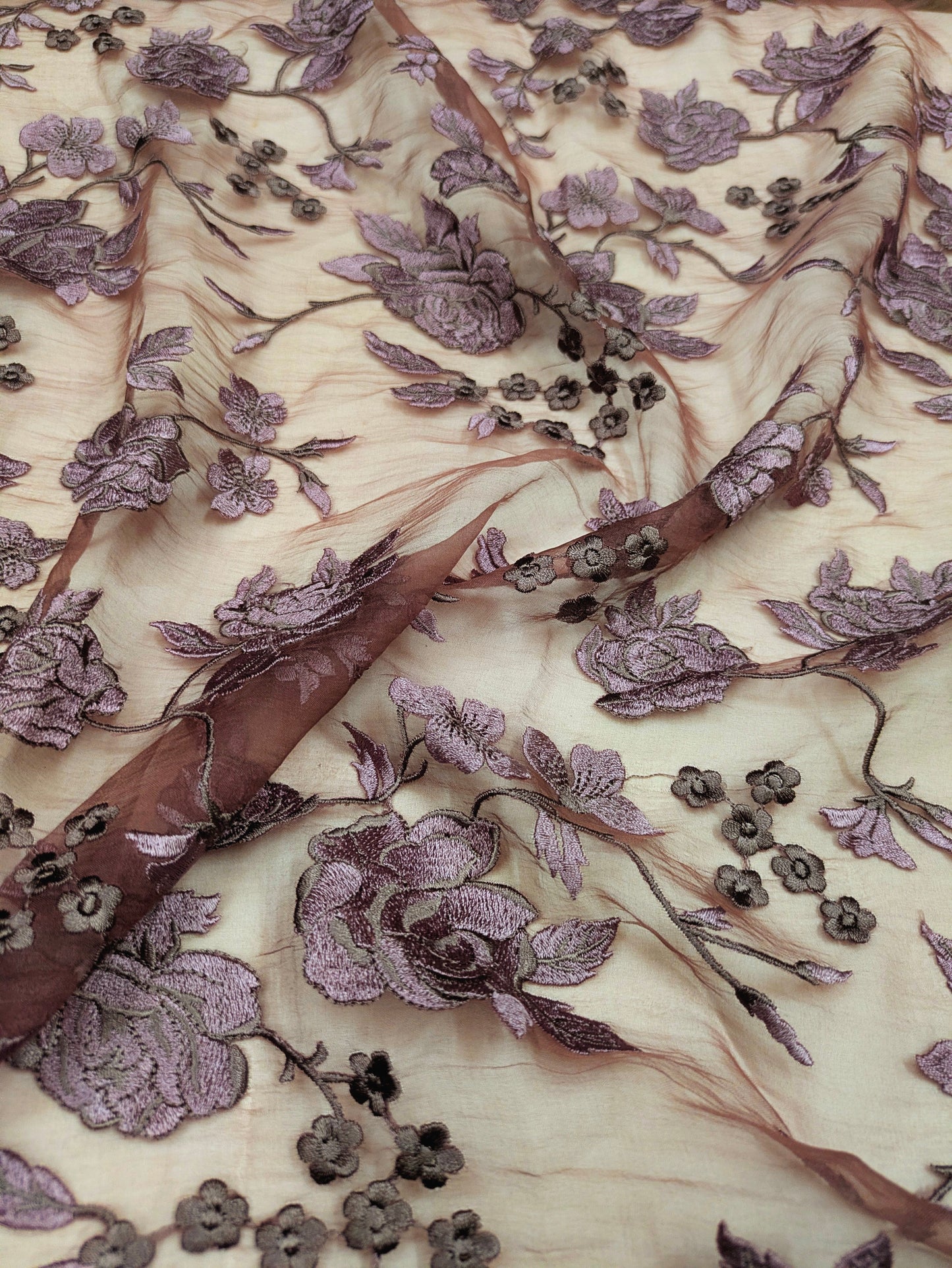 Embroidered Fabric, Floral design, Thread embroidery, Indian fabric, Haute couture, Bridesmaid dress, Handmade, Organza fabric - NFAF394