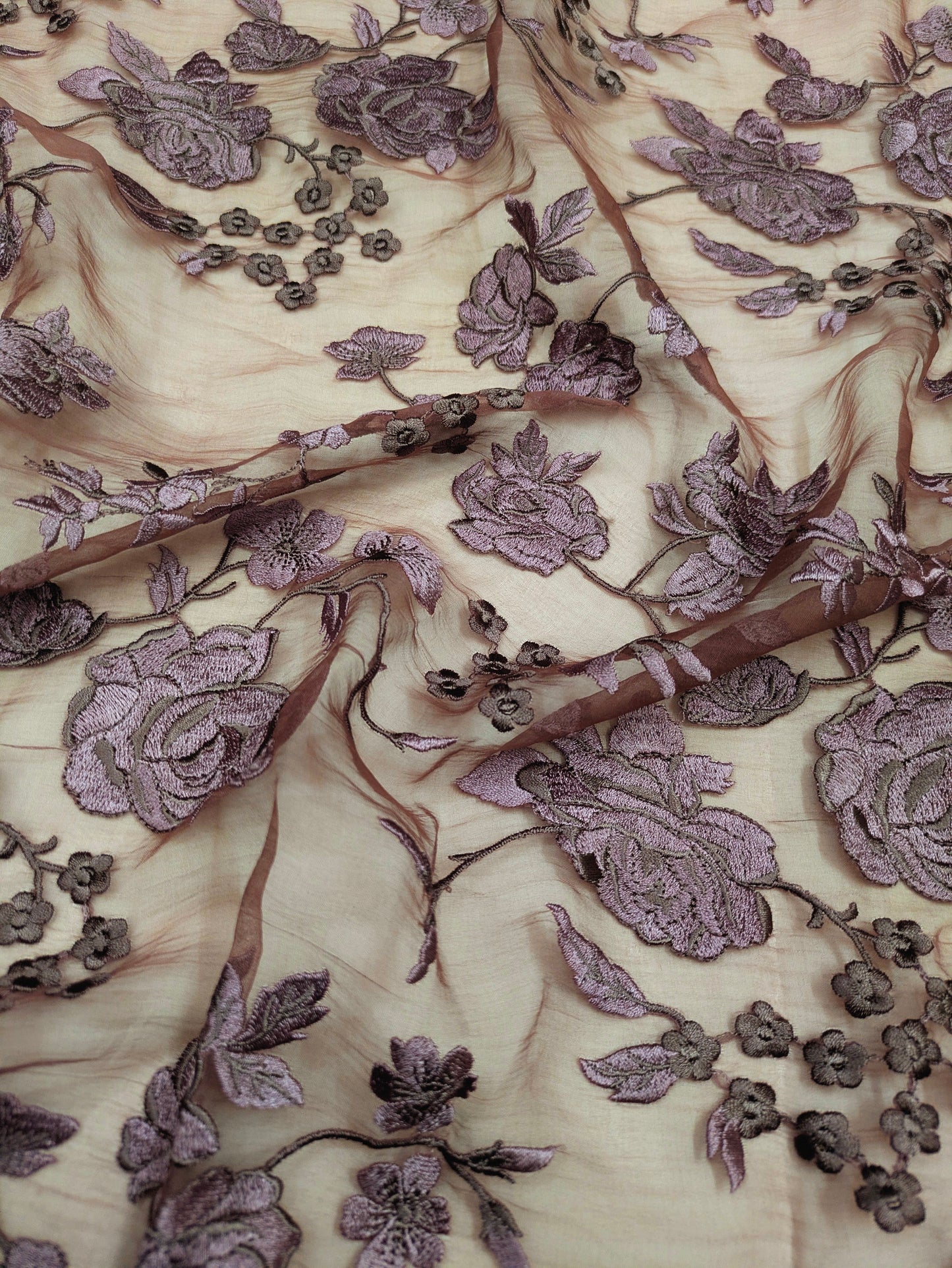 Embroidered Fabric, Floral design, Thread embroidery, Indian fabric, Haute couture, Bridesmaid dress, Handmade, Organza fabric - NFAF394