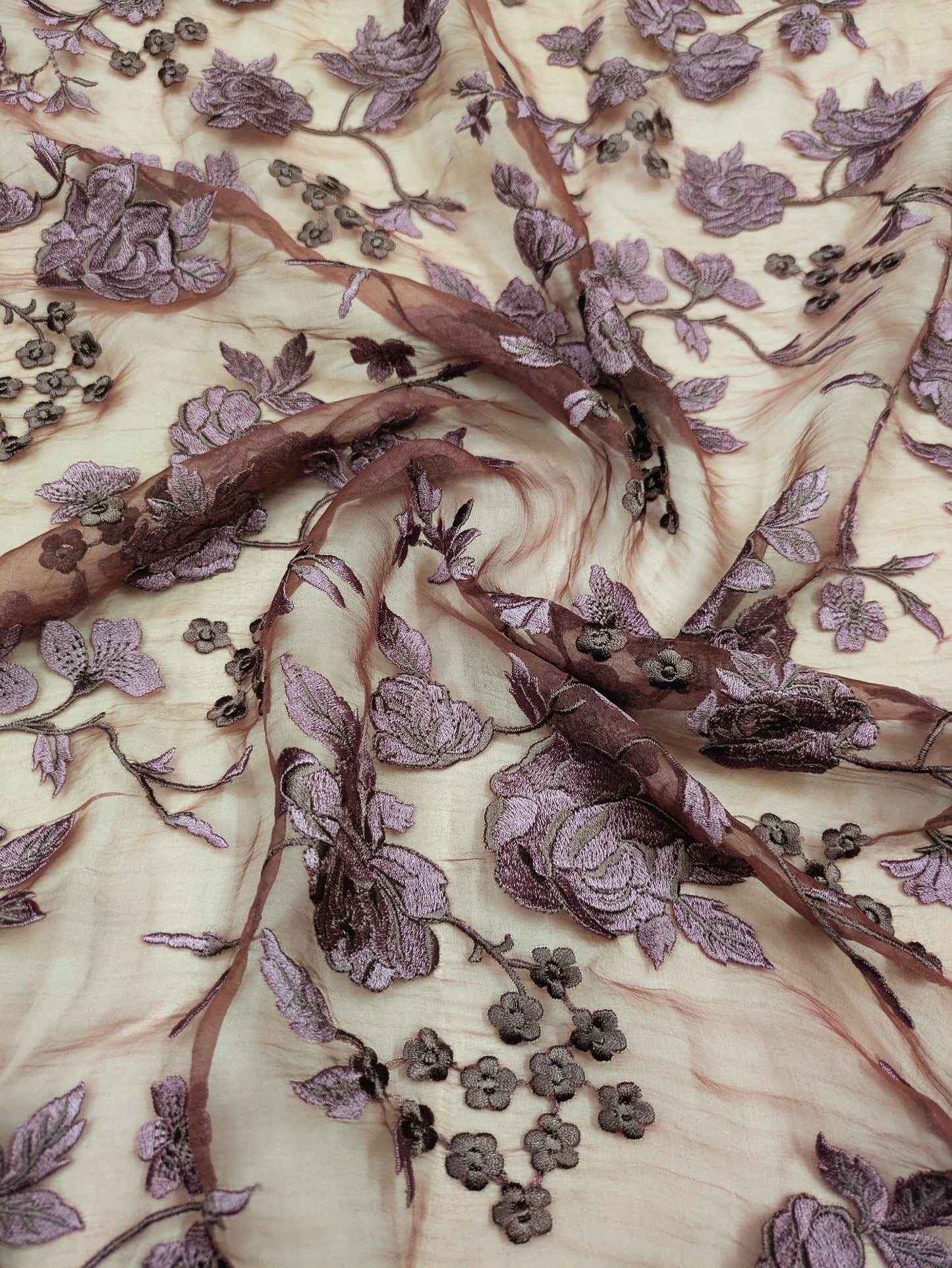 Embroidered Fabric, Floral design, Thread embroidery, Indian fabric, Haute couture, Bridesmaid dress, Handmade, Organza fabric - NFAF394