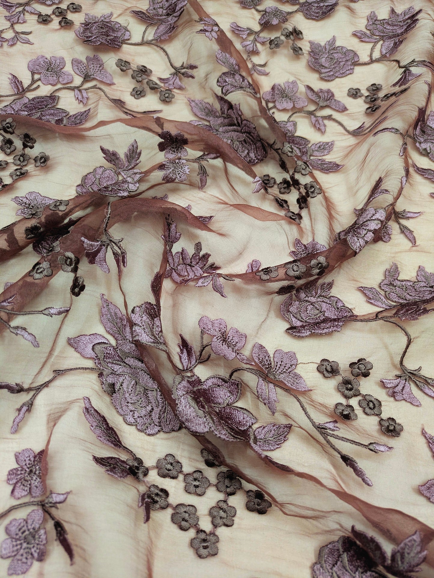 Embroidered Fabric, Floral design, Thread embroidery, Indian fabric, Haute couture, Bridesmaid dress, Handmade, Organza fabric - NFAF394