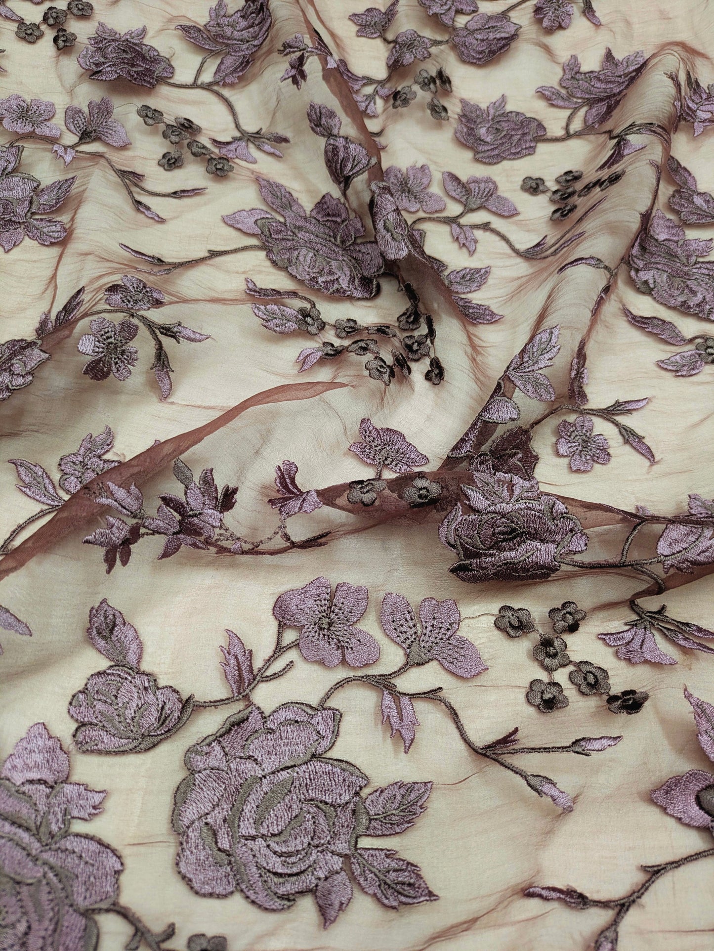 Embroidered Fabric, Floral design, Thread embroidery, Indian fabric, Haute couture, Bridesmaid dress, Handmade, Organza fabric - NFAF394