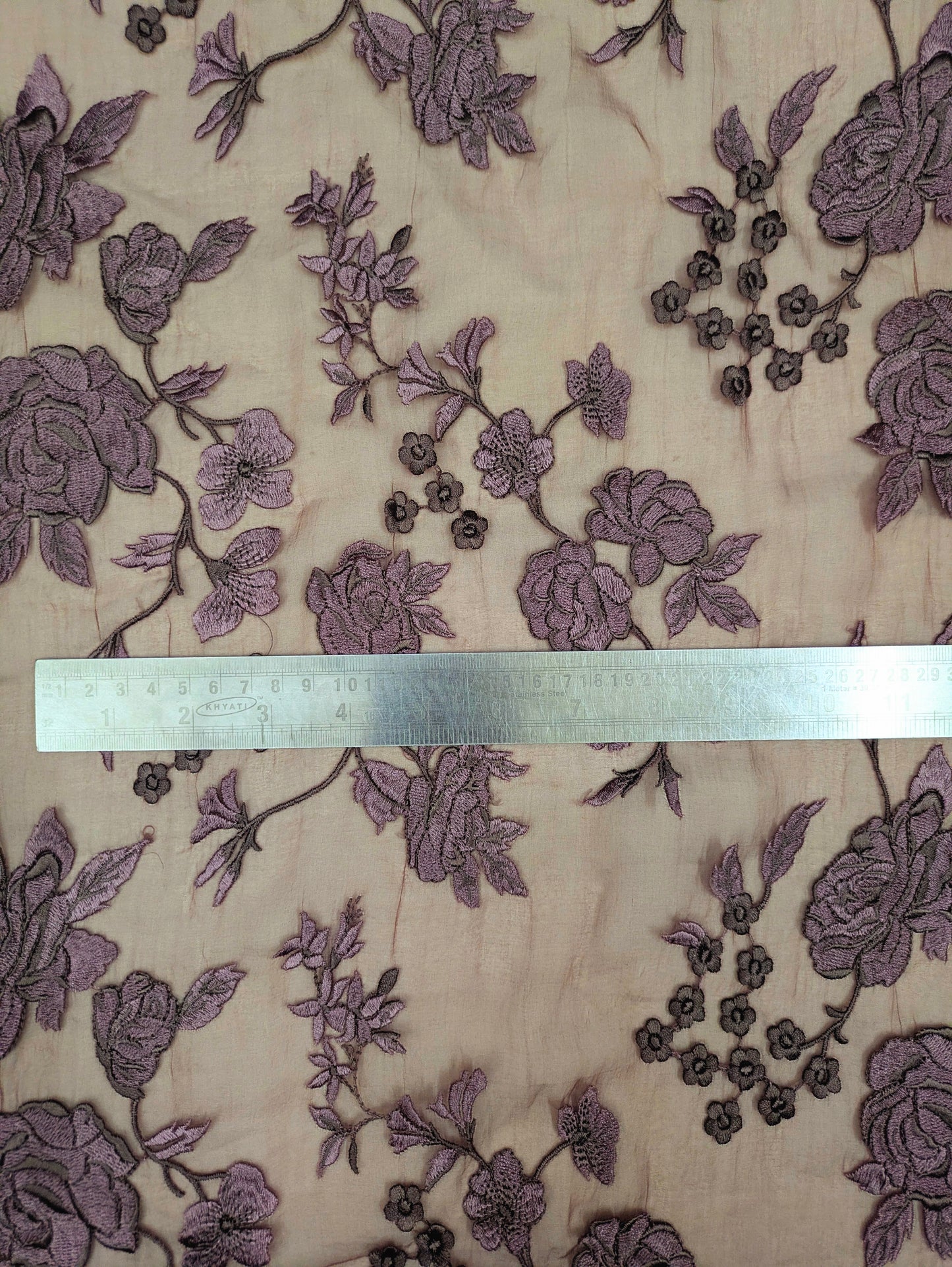 Embroidered Fabric, Floral design, Thread embroidery, Indian fabric, Haute couture, Bridesmaid dress, Handmade, Organza fabric - NFAF394