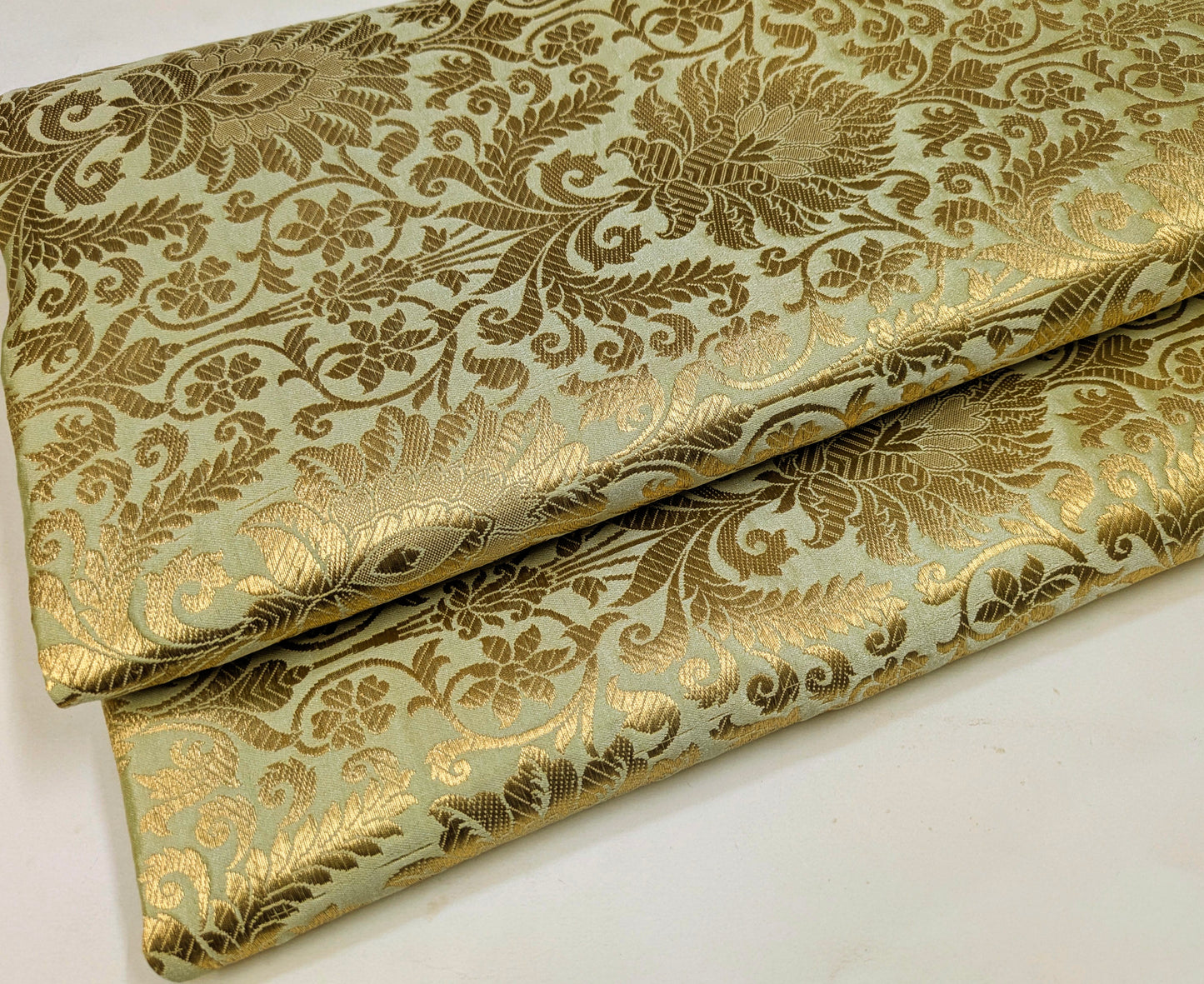 Jacquard Brocade fabric Light Green Gold Dress Fabric Wedding bridal Silk brocade Home Decor Upholstery Brocade fabric by the yard meter NFAF460
