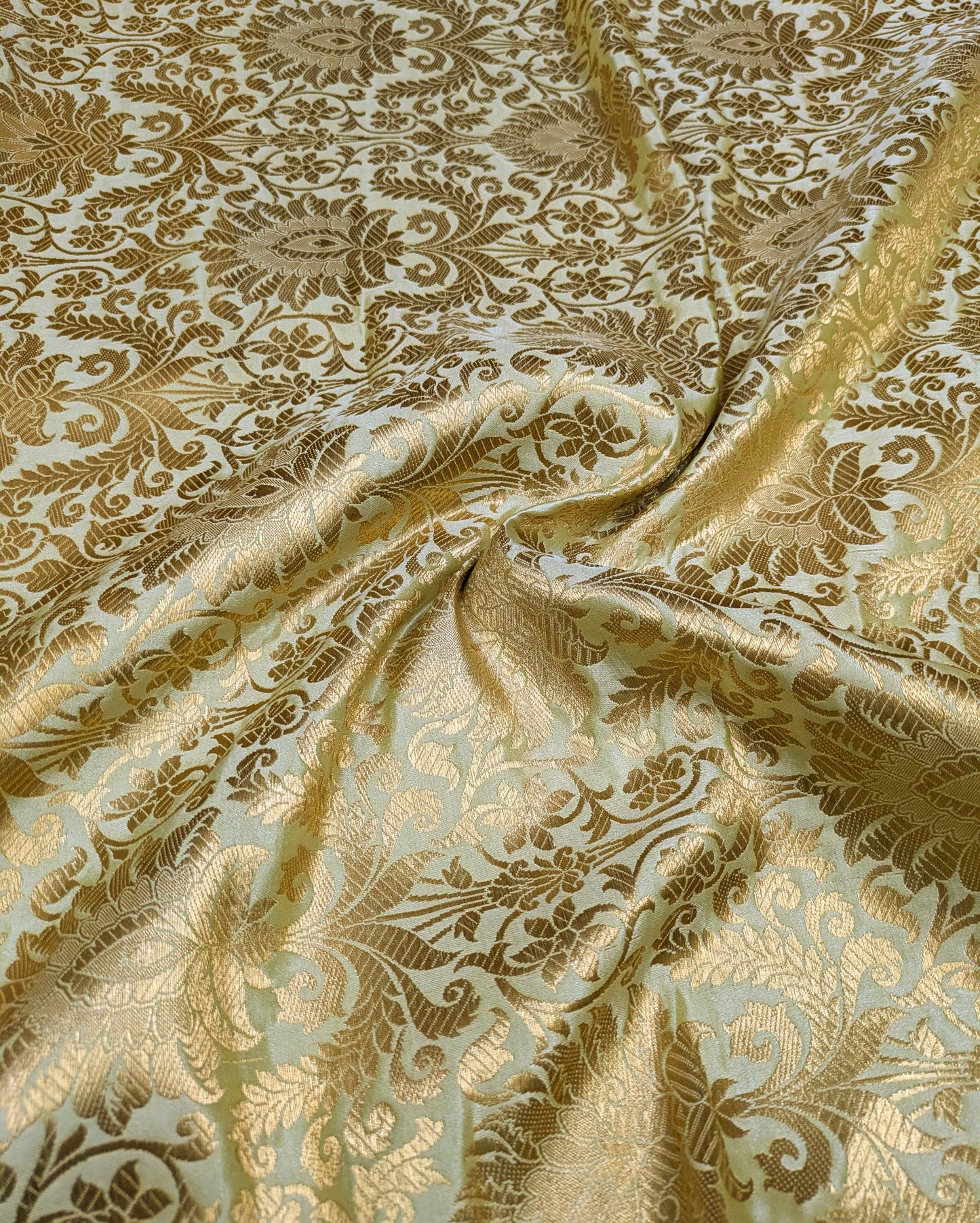 Jacquard Brocade fabric Light Green Gold Dress Fabric Wedding bridal Silk brocade Home Decor Upholstery Brocade fabric by the yard meter NFAF460