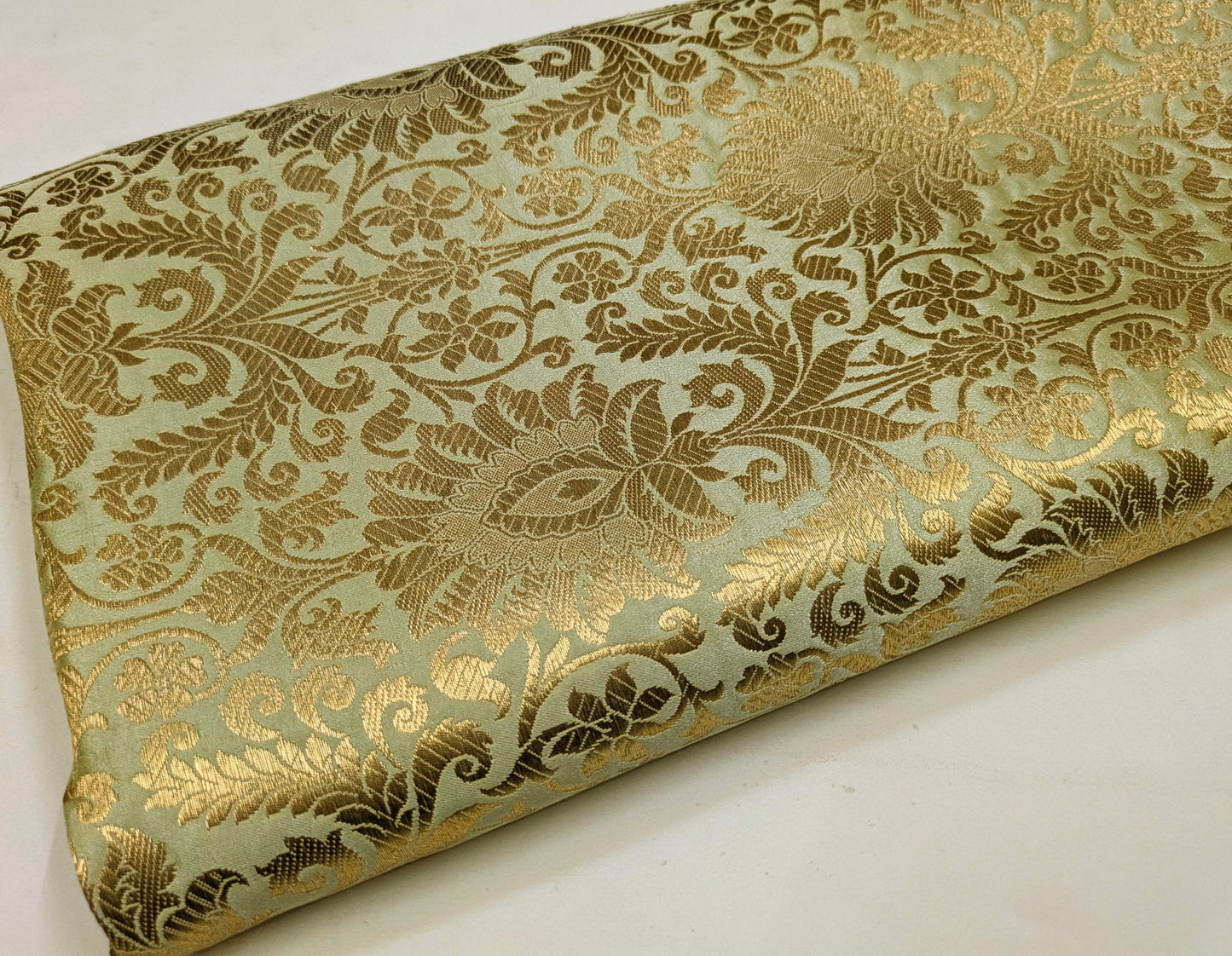 Jacquard Brocade fabric Light Green Gold Dress Fabric Wedding bridal Silk brocade Home Decor Upholstery Brocade fabric by the yard meter NFAF460