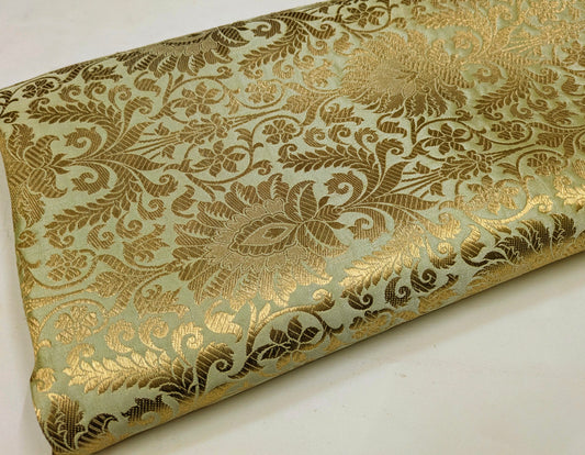 Jacquard Brocade fabric Light Green Gold Dress Fabric Wedding bridal Silk brocade Home Decor Upholstery Brocade fabric by the yard meter NFAF460