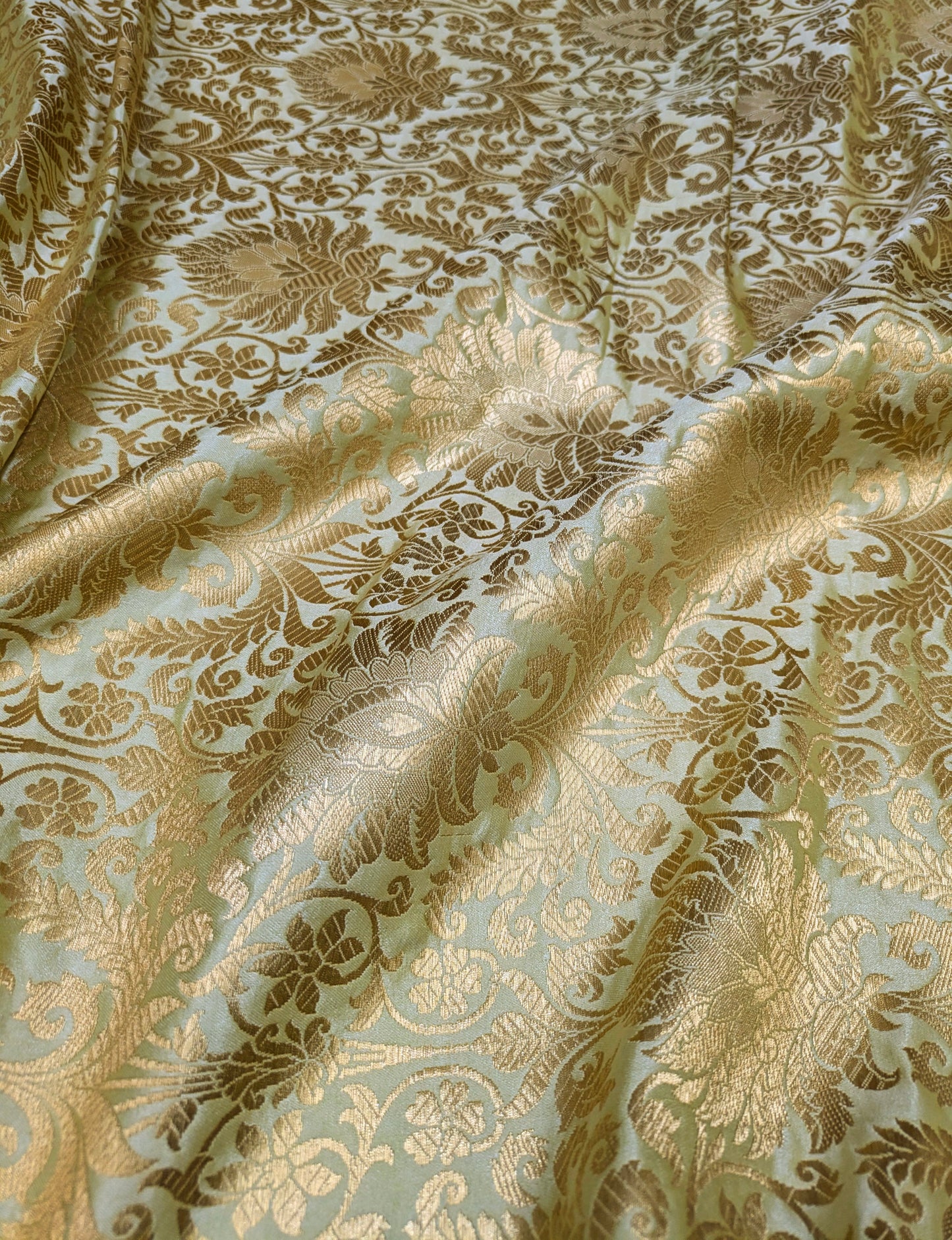 Jacquard Brocade fabric Light Green Gold Dress Fabric Wedding bridal Silk brocade Home Decor Upholstery Brocade fabric by the yard meter NFAF460