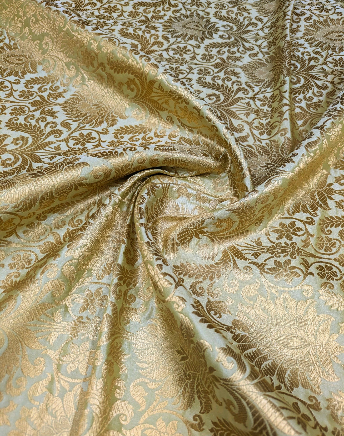 Jacquard Brocade fabric Light Green Gold Dress Fabric Wedding bridal Silk brocade Home Decor Upholstery Brocade fabric by the yard meter NFAF460