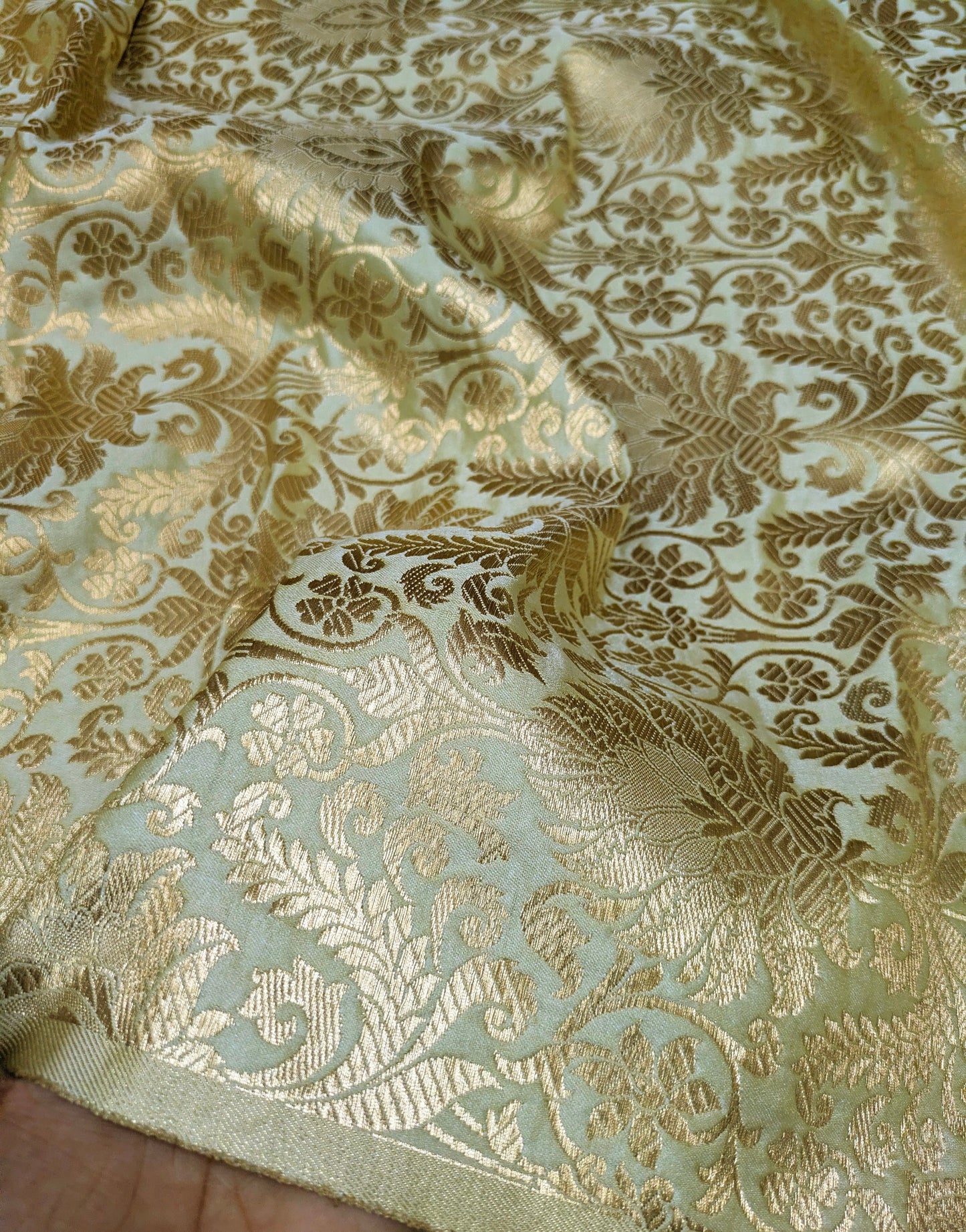 Jacquard Brocade fabric Light Green Gold Dress Fabric Wedding bridal Silk brocade Home Decor Upholstery Brocade fabric by the yard meter NFAF460