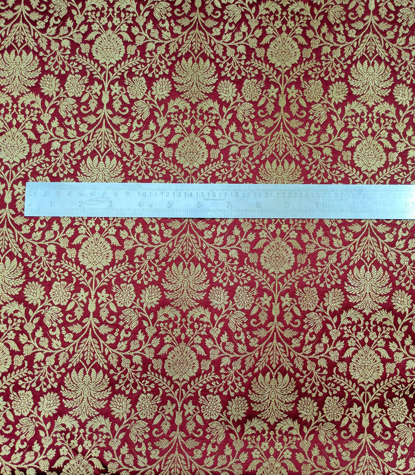 Indian Brocade fabric Jacquard damask fabric Red Gold fabric Wedding bridal fabric Luxury dress fabric Upholstery fabric by the yard NFAF559