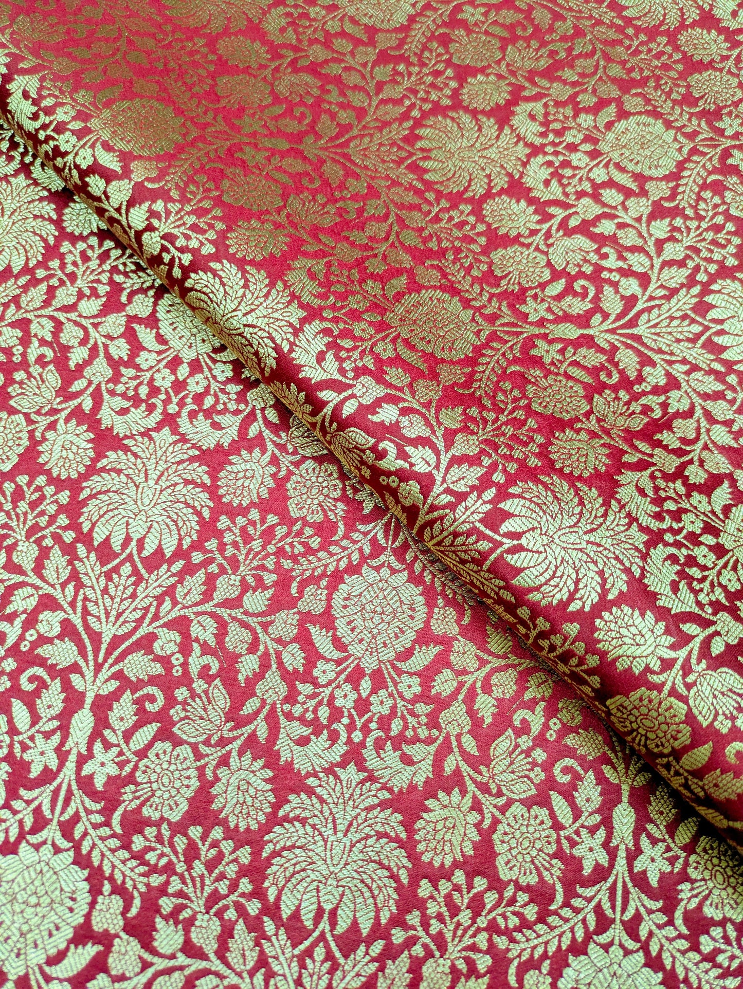 Indian Brocade fabric Jacquard damask fabric Red Gold fabric Wedding bridal fabric Luxury dress fabric Upholstery fabric by the yard NFAF559